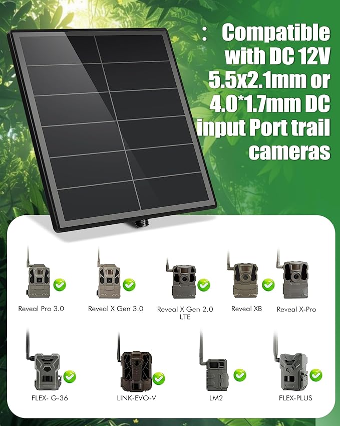 KEPEAK Solar Panel for Trail Camera - 6000mAh Battery, 12V Solar Battery Charger, Waterproof, for Outdoor 24/7 Wildlife Monitoring