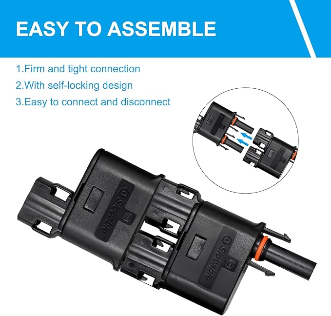 Solar Branch Connector, Y Connector IP68 50A 1500V Solid Copper Terminal, MMF+MFF for Parallel Connection Between Solar Panels