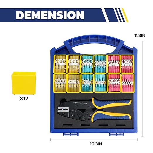 haisstronica 300PCS Heat Shrink Wire Connectors Set, 22-10AWG Marine Grade Heat Shrink Ring Connectors with 9" Crimping Tool and Organizer (3Color/12Size)