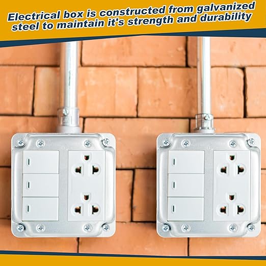 4 Set 4 × 4" Electrical Junction Box with Cover Electrical Metal Outlet Box, 21.0 Cu. in. Capacity Receptacle Exposed Work Cover, 1-1/2'' Deep(Double Duplex)