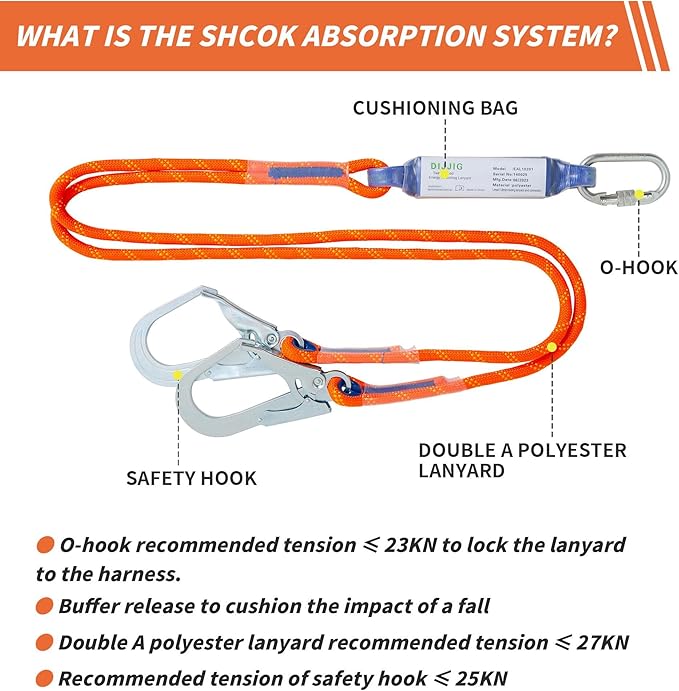 Safety Harness Fall Protection Kit Full Body Roofing Harnesses With Internal Shock Absorbing Lanyard, Orange Safety Harness For Construction OSHA/ANSI Compliant