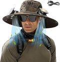 Solar Fan Hat for Men Women, Wide Brim UPF50+ Sun Hat with 2 Removable Fan 3-Speed Wind Solar&USB Charging