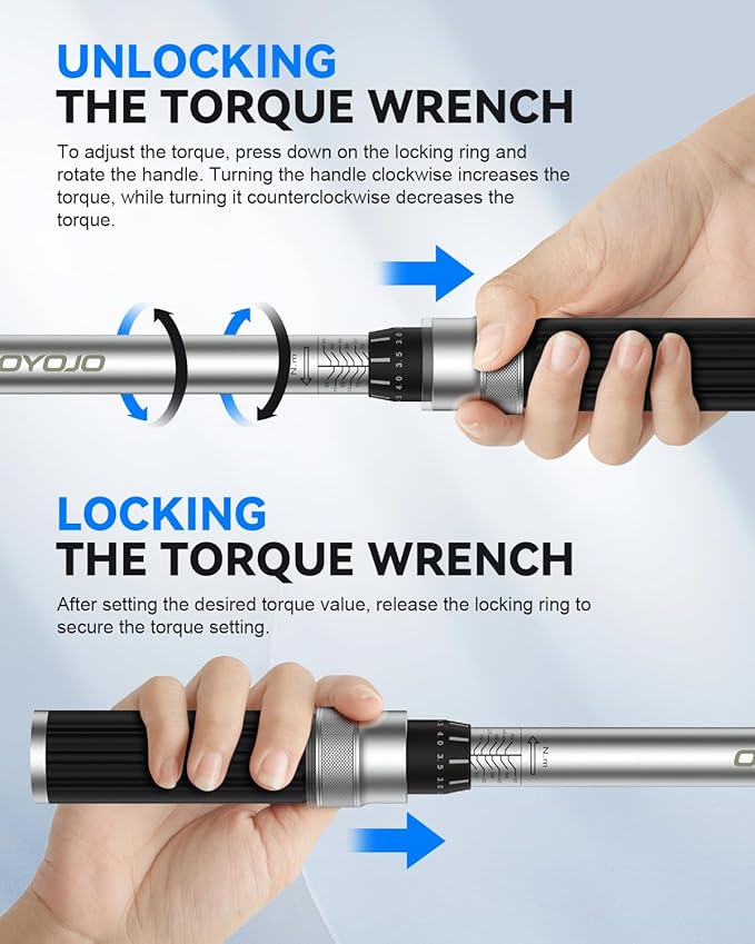 GOYOJO 1/2 inch Torque Wrench Set, 14.75-155 ft-lbs/20-210 N.m with Dual Range Scales, High 3% Precision for Automotive, Towing, DIY, and Exhaust System Maintenance