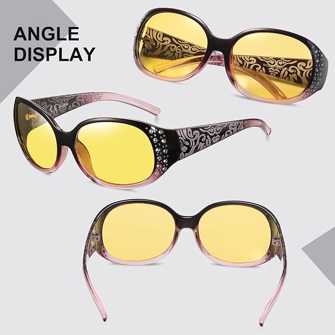 HAOLOTA Night Vision Driving Glasses Women Anti Glare Polarized, Wrap Around Nighttime Safety Glasses UV Protection