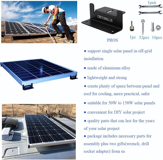 Solar Panel Mounting Brackets Z Bracket, with Nuts and Bolts,Suitable for 50W to 150W Solar Panels on RV,Boats,Motorhome, Cabins, Sheds, Garages,Off Grid,Black,4 Units (16PCS)