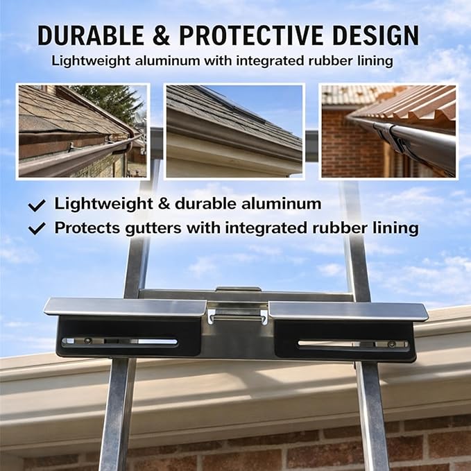 Premium Aluminum Gutter Guard for Ladders - Universal Ladder Stabilizer & Roof Protector - Prevents Gutter Damage & Enhances Safety - Fits Ladders Up to 18.9 Inches Wide