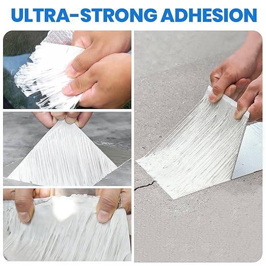 ADHES Butyl Tape Waterproof Tape, 8in x 16ft, Aluminum Foil Tape Butyl Sealant Tape for RV Repair, Window, Boat and Pipe Sealing, Glass & EDPM Rubber Roof Patching(Model:RA100-1,Glue Color:White)