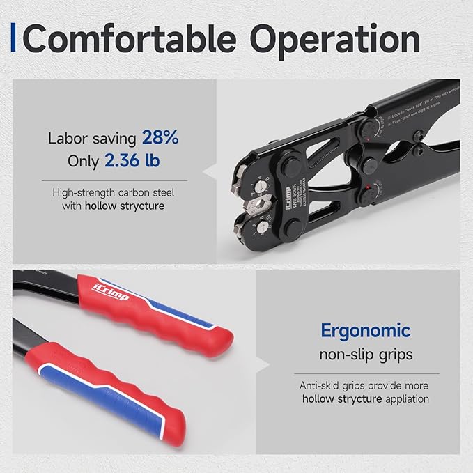 iCrimp Battery Cable Lug Crimping Tool Kit for 8-1/0 AWG - 63pcs Copper Lugs & 25pcs Heat Shrink Tubes, Wire Cutter & Stripper