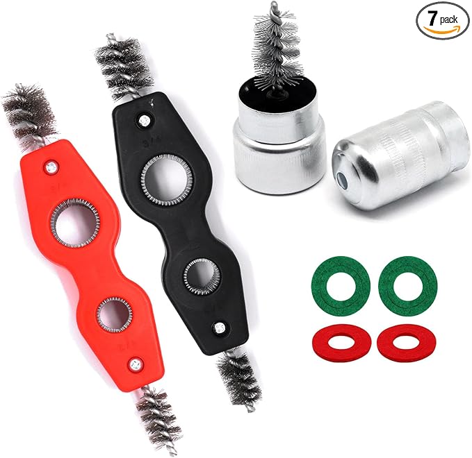 Battery Terminal Cleaner Kit, Battery Terminal Brush & 4 in 1 Copper Tubing Brush & 2pcs Anti-Corrosion Fiber Washers (Black & Red)