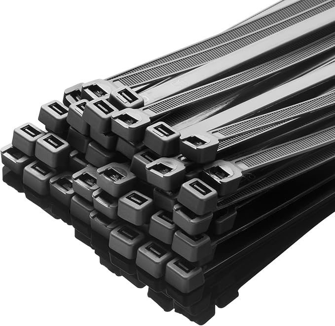 XINGO 8 Inch Black Zip Ties Heavy Duty 100 Pack, 120 LBS Tensile Strength, Premium Nylon Cable Wire Ties, Self-locking Plastic Ties for Indoor and Outdoor Use