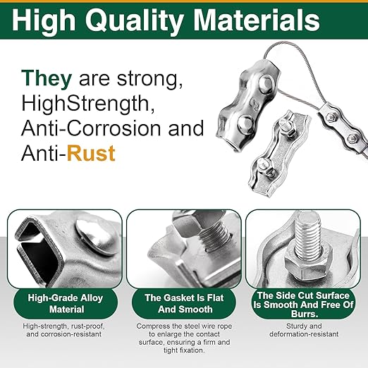 20 Pack Wire Rope Clips for 1.5-3mm Cable, M3 Stainless Steel Double Rope Clamp with Washers and Wrench