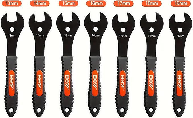 Bicycle Cone Wrench Set Tool, Bike Wheel Hub Axle Nut Install Remover Cycling Spanner (13-14-15-16-17-18-19mm 7PCS)