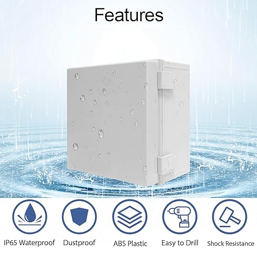 Junction Box IP65 Waterproof Dustproof ABS Plastic Enclosure, Outdoor and Indoor Project Box Hinged Cover with Mounting Plate Wall Brackets Outer Dimension 11.8"x 11.8" x 7.1", Grey…