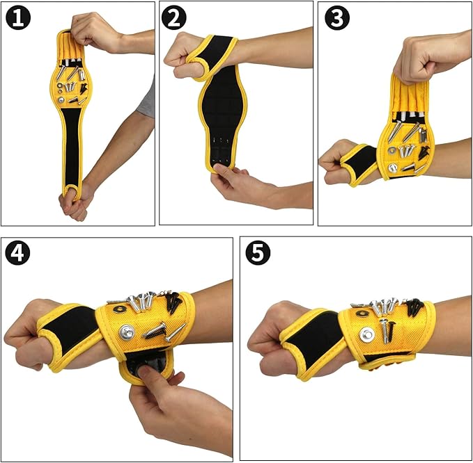 Magnetic Wristband with Super Strong Magnets Holds Screws, Nails, Drill Bit. Unique Wrist Support Design Cool Handy Gadget Gift for Fathers (B)