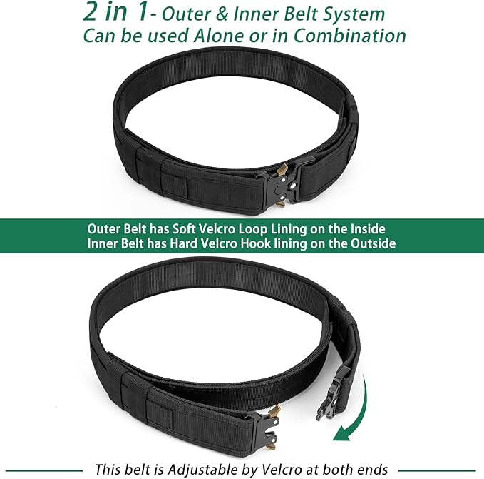 Duty Belt,2'' Police Security Nylon Duty Belts with Hook Lining Outer Inner Belts with 4 Belt Keeper