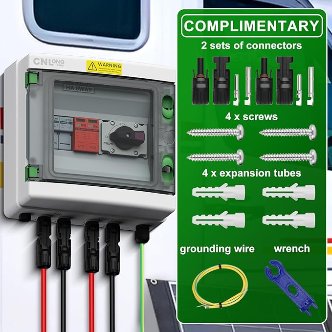 IP65 Solar PV Combiner Box DC1000V 32A Circuit Breaker with Surge Protector and 15A PV Fuses, 1in 1out Disconnect Switch Outdoor Waterproof for Solar Panels System