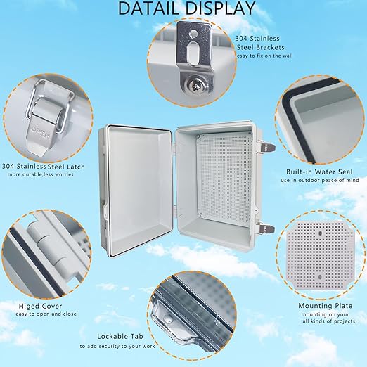 Outdoor Waterproof Box,IP67 ABS Junction Box Electrical Enclosure with Stainless Steel Latch, Hinged Cover Electric Box with Wall Brackets 15.7" Dx11.8 Wx7.1H