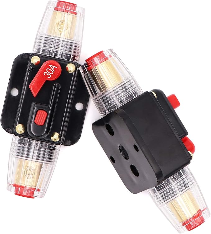 12V 30A Circuit Breaker Reset Fuse PowMr, Audio Inline Fuse Holder 30 Amp With Manual Reset for Car Audio, Stereo Switch and Solar Inverter System (2 Pack)