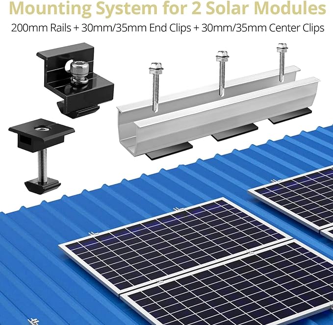 Anbte 6Pcs Solar Panel Bracket Kit, Aluminium Solar Panel Roof Mounting Kit 7.87" Mounting Rail 30mm/35mm Solar Panel Mounting Brackets for Metal Roof, Tin Roof, Flat Roof, Sheet Roof