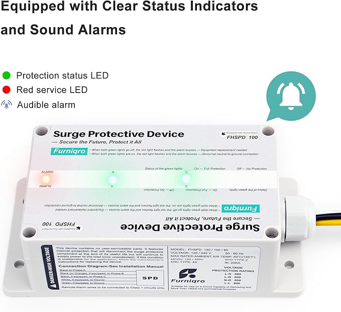 FHSPD100 Whole House Surge Protector FS100 Surge Protector Whole House Surge Protection Device Rated for 100,000 Amps, Whole Home Surge Protector, Indoor/Outdoor Use, 120/240V