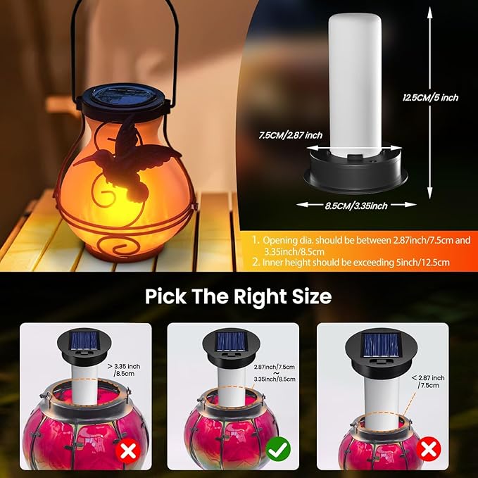 2 Pack Replacement Solar Light Tops with Flickering Flame,Waterproof Outdoor Solar Light Parts for Lantern (Top Size 3.35 inch, Bottom Size 2.87 inch),Hot Air Balloon Lanterns Replacement Kit