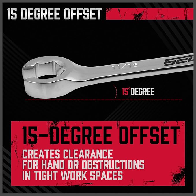 4-Piece Flare Nut Wrench Set - SAE Brake Line Wrench 1/4, 5/16, 3/8, 7/16, 1/2, 9/16, 5/8, 11/16-inch, Professional Offset Heads, Portable Organizer Pouch Included