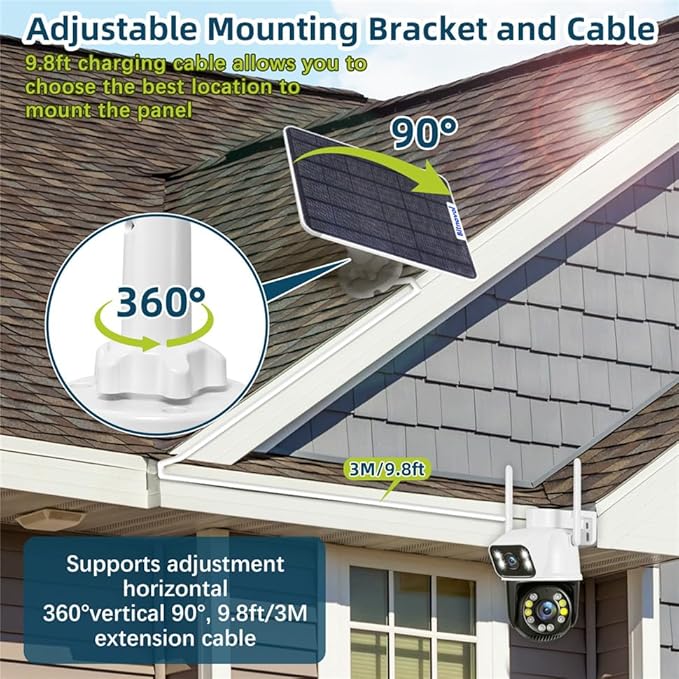 8W Solar Panel for Bird Feeder Camera - USB C Solar Panels Charger Compatible with Rechargeable Security Camera Wireless Outdoor,Ring Solar Panel with IP65 USB DC Port,9.8ft Cable 360° Swivel Bracket