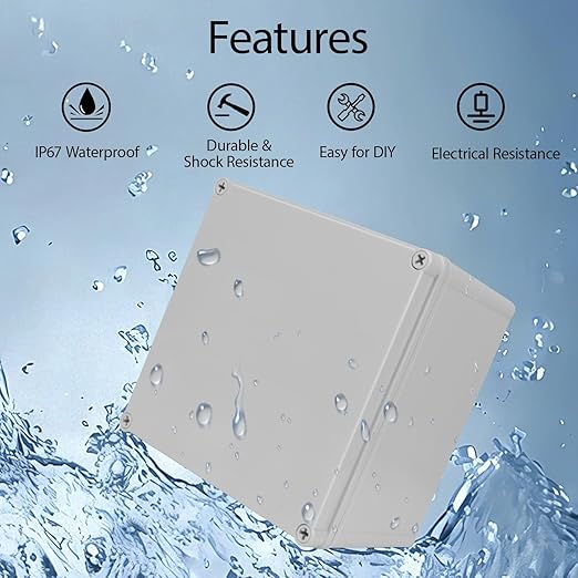 Junction Box，7.9"x 7.9"x 5.1" Outdoor Electrical Box with Mounting Plate, IP67 Dustproof Waterproof ABS Plastic Project Box, DIY Electrical Enclosure Gray (200x 200x 130 mm)