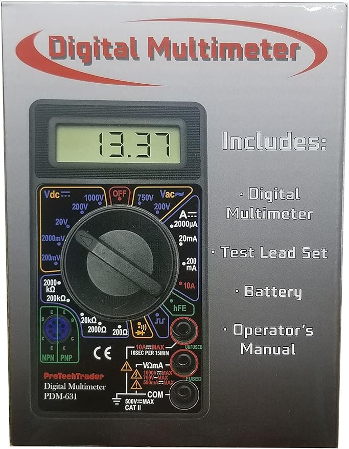 7 Function Digital Multimeter AC DC Voltage Resistance Current Transistor Diode Audible Continuity Buzzer and Square Wave Output