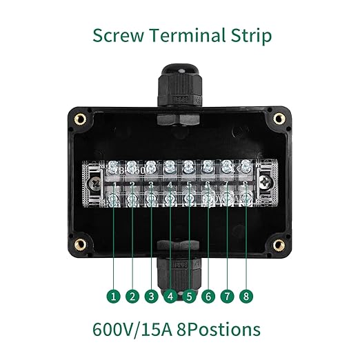ABS IP67 Waterproof Dustproof Electrical Junction Box, with 15A 600V Barrier Terminal Cable Connector, 1IN/1Out Power Junction Box（3.93 * 2.67 * 1.96in）