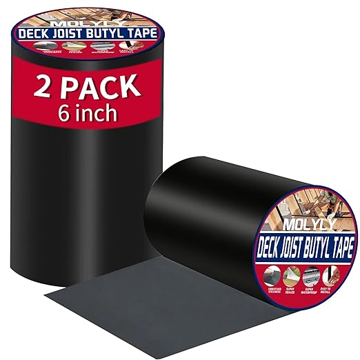 Butyl Sealant Tape for Deck Joists, 6" x 50' Deck Joist Tape, Waterproof and Weather Resistant Self-Adhesive Joist Tape for Wood Beams and Joists, Anti-Corrosion Decking Tape