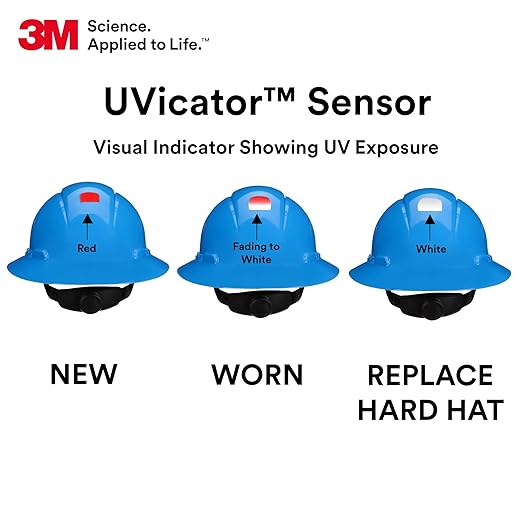 3M Hard Hat SecureFit H-803SFR-UV, Blue, Non-Vented Full Brim Style Safety Helmet with Uvicator Sensor, 4-Point Pressure Diffusion Ratchet Suspension, ANSI Z87.1