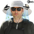 Solar Fan Hat for Men Women, Wide Brim UPF50+ Sun Hat with 2 Removable Fan 3-Speed Wind Solar&USB Charging