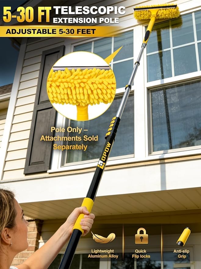 4.8-30ft Heavy-Duty Extension Pole - Maximum 36ft Reach for Large Commercial Buildings - Premium Aluminum Construction - Professional Grade Multi-Purpose Tool