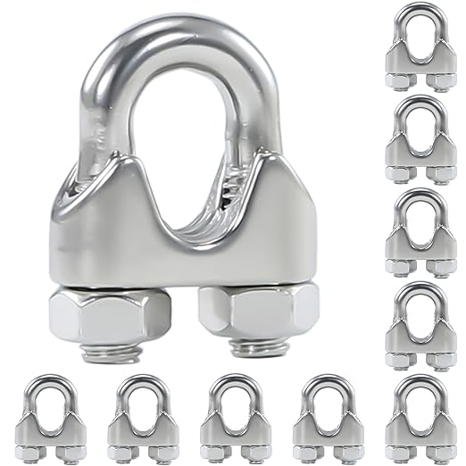 10Pcs M6 1/4 Inches Stainless Steel Wire Rope Cable Clip Clamp