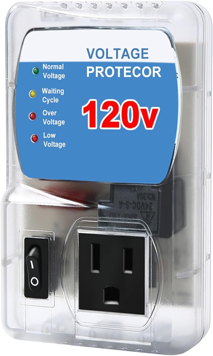 Electronic Home Appliance Voltage Protector, Single Outlet Surge Protector for Refrigerator, TV, AC, Washing Machine, Game Console,110V 120V 127V Brownout Protector, 4-Level Adjustable 90-140V