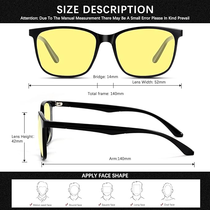 Night Vision Driving Glasses for Women & Men - Anti Glare Blue Light Blocking Computer Glasses with HD Clarity, Premium Protection | Nighttime Safety Eyewear for Screen Use & Road Travel