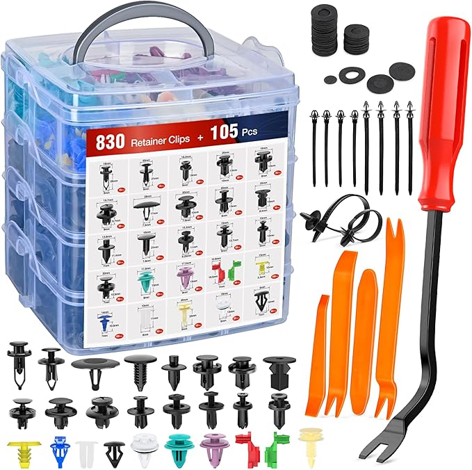 Nilight 935Pcs Car Push Retainer Clips with Fasteners Assortment -26 Most Popular Sizes Nylon Bumper Fender Rivets with 10 Cable Ties and Fasteners Remover for GM Ford Toyota Honda Chrysler