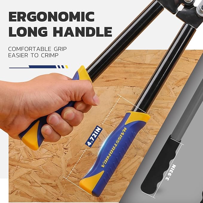 haisstronica Heavy Duty Battery Cable Crimping Tool Kit-Ratchet Hex Extended Handle Crimper for 8,6,4,2,1,1/0 AWG Copper Lugs