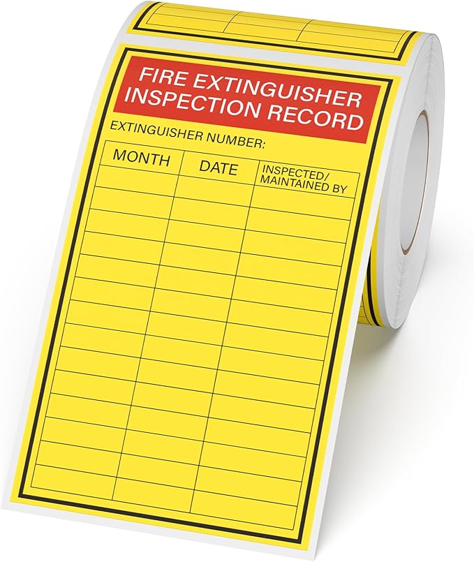 200PCS Fire Extinguisher Inspection Record Label Self Adhesive 5 x 3 Inches Writable Waterproof Coated Paper Monthly Safety Record Stickers for Fire Extinguisher