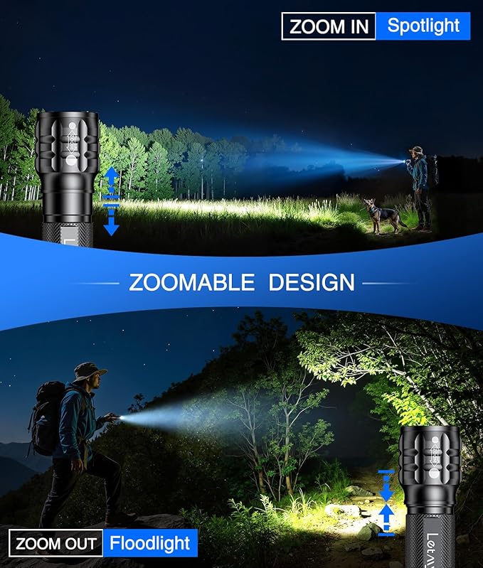 LETMY 2 Pack Rechargeable Flashlights High Lumens, 3 Modes Bright Small Flashlight for Home Tactical Flashlights Rechargeable, Zoomable LED Flashlights Waterproof for Outdoor,Camping Emergency