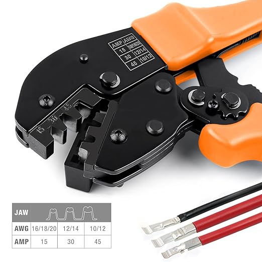Tnisesm 100Pcs 15/30/45Amp Power Connectors, AWG10-20 Quick Disconnect Connect Battery Connector Modular Power Connectors Sets with Crimping Tool DC Power Crimper Ratchet Pliers