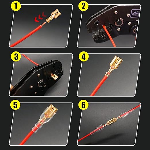 Twidec/640Pcs 2.8/4.8/6.3mm Quick Splice Male and Female Wire Spade Connector Crimp Terminal & Bullet Connectors Terminals Crimp Block Kit Golden with Insulating Sleeve Wiring Car Speaker N-001