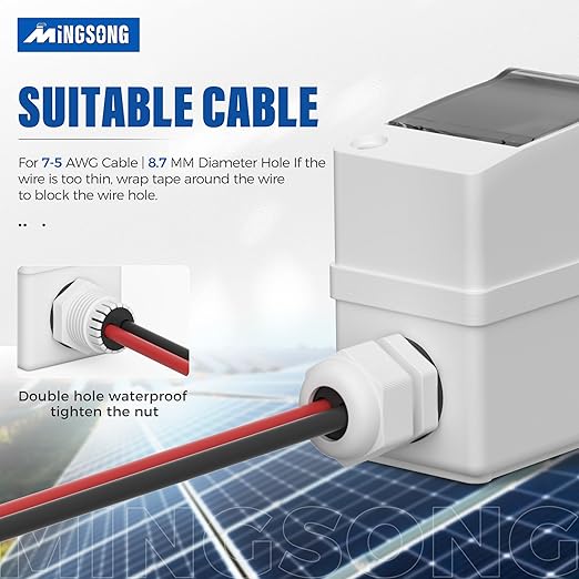 Solar Panels Disconnect Switch 25Amp DC Solar Shut Off Switch 1000V 2 Poles Outdoor Small Miniature Circuit Breaker Box, IP65 Waterproof UV-Proof for PV Homes