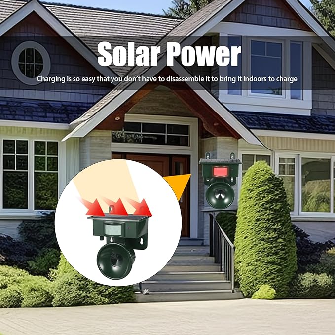 New Solar Ultrasonic Bird Repellent Devices IP65 Bird Repeller Outdoor Motion Activated Bird Deterrents for Outside Pigeon Repellent Woodpecker Goose Deterrent for Rooftops Porch Patio Balconies
