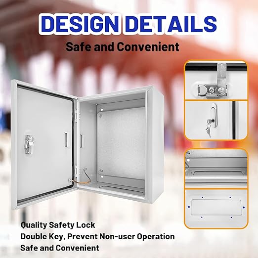 Outdoor Electrical Box 24 x 20 x 8''D NEMA 4X Enclosure Steel Box, Waterproof & Dustproof Outdoor/Indoor Lockable Electrical Junction Box, with Mounting Plate