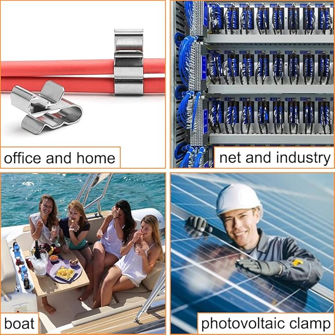 80 Pcs Trailer Frame Wire Clips Stainless Steel Metal Cable Clip 22.5 mm Solar Panel Wire Clips Double Wire Clamps for PV Wiring Boat Cable