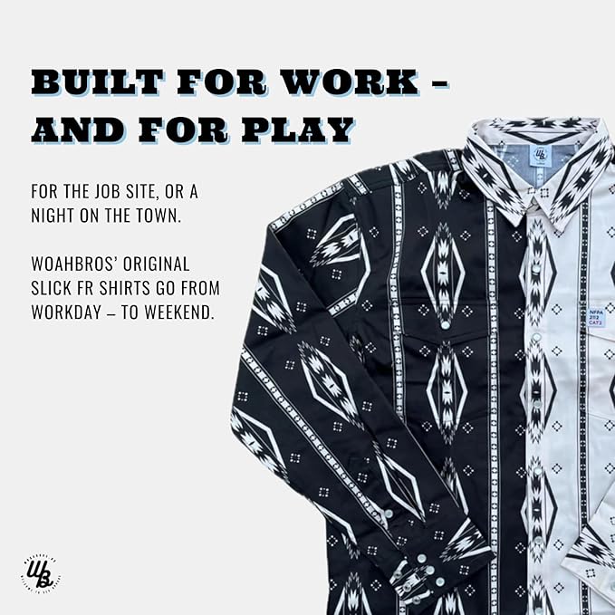 WoahBros FR Shirts for Men, 8oz Midweight Flame Resistant Welding Shirt, 100% Cotton, Pearl Snap Buttons - CAT2/NFPA2112