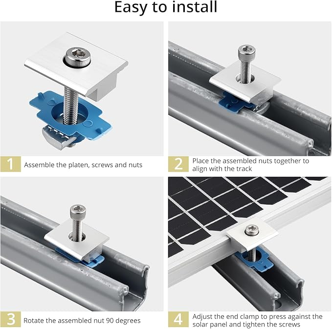 Anbte 10pcs Solar Panels Mid Clamps for Standard Unistrut, Aluminium Solar Panel Brackets 30mm/35mm, Mounting Kit for Metal Roof, Tin Roof, Flat Roof, Sheet Roof, Silver
