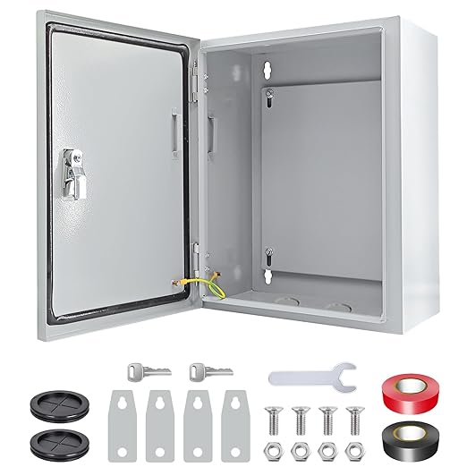 Electrical Box 12 x 10 x 6'' Steel Electrical Junction Box，NEMA 4X Steel Enclosure Box，Indoor&Outdoor Electrical Box Waterproof & Dustproof，Wall Mounted Universal，with Lock & Mounting Plate